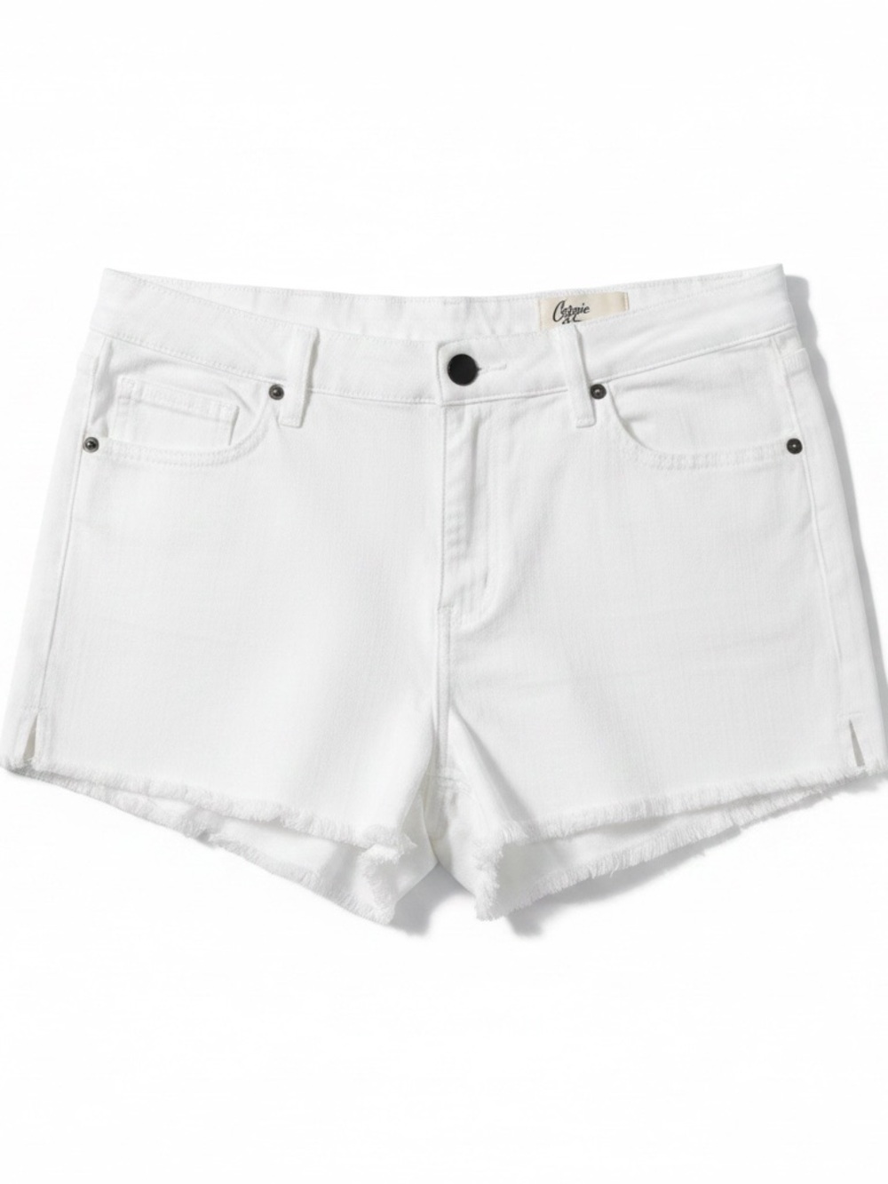 Cosmic Blue Love 3” White Denim Cutoff Shorts Frayed Raw Hem Slit | Women’s 10